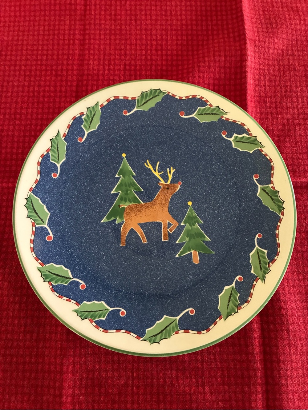 Set of 4 Mikasa Christmas Glow DW 108 Holiday Reindeer Salad Plates